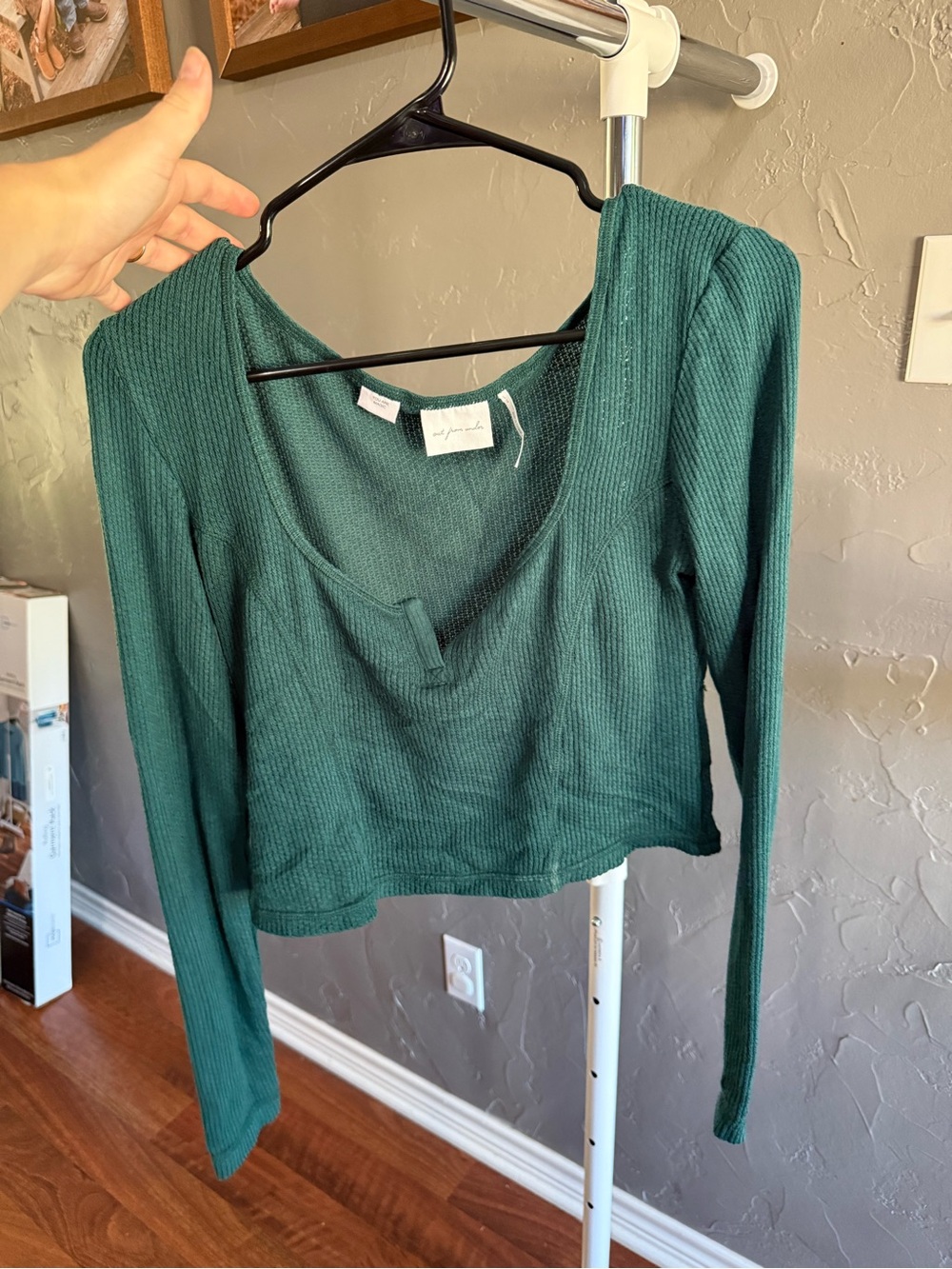 Urban Outfitters Forest Green Ribbed Long-Sleeve Scoop Top